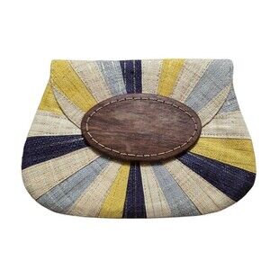 Mar Y Sol Raffia Small Clutch Multicolor Bag Wood Accent Beach Resort Purse